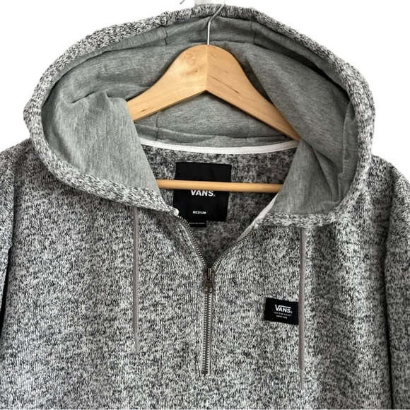 VANS Men’s Black & Grey Variegated Quarter Zip-Up Hoodie Medium - Picture 2 of 3